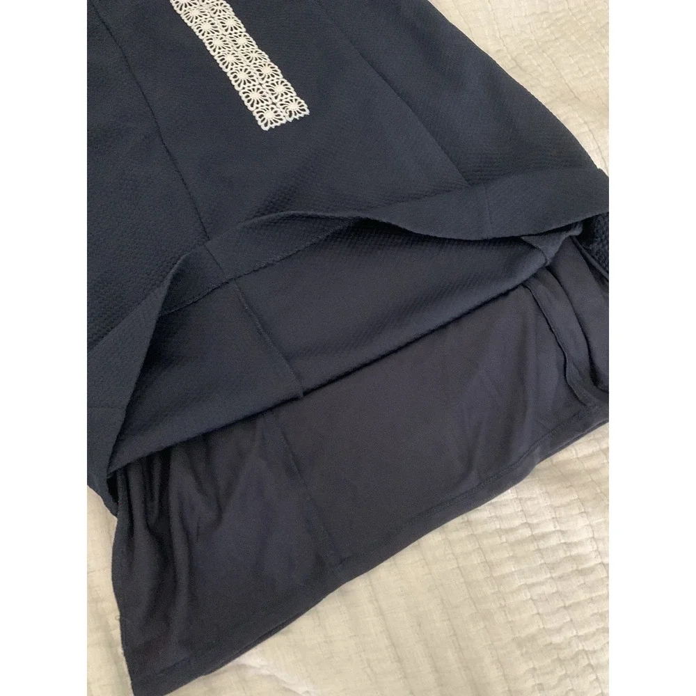 Pappagallo Sheath Dress Sz 10 Navy Blue White Lace Trim Sleeveless Career Preppy - Picture 9 of 10